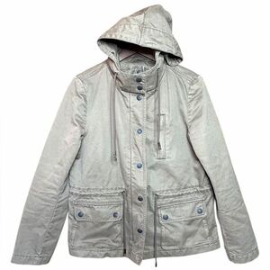 LOFT Tan Hooded field barn Jacket Button front and zipper cinched waist-SZ M